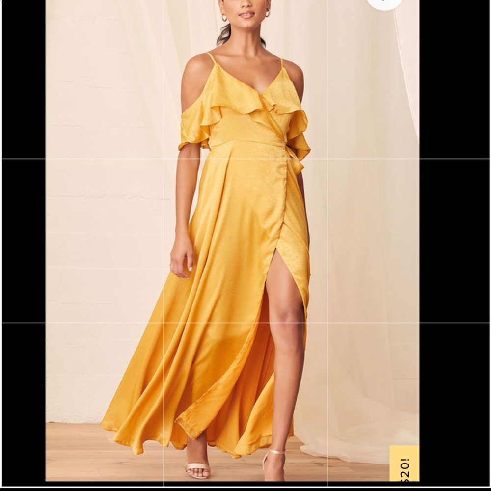 Moriah Mustard Yellow Satin Wrap Maxi Dress